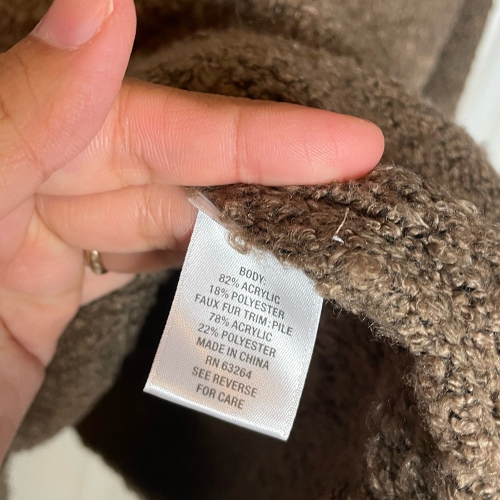 DB XL turtleneck sweater brown womens fur trimming euc - Picture 4 of 8